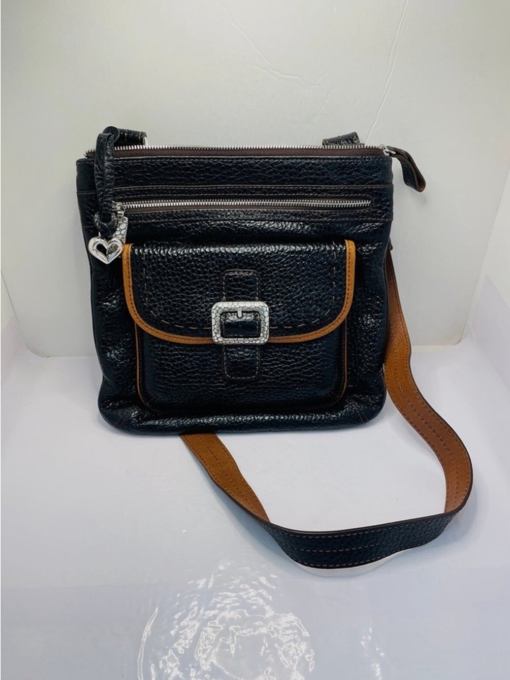 Brighton Black and Tan Leather Messenger Bag